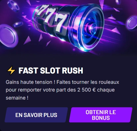 Fast Slot Rush game banner with slot machine and bonus offer