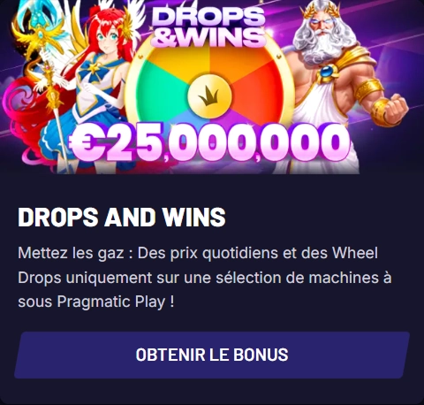 Drops & Wins tournament banner with €25,000,000 prize pool