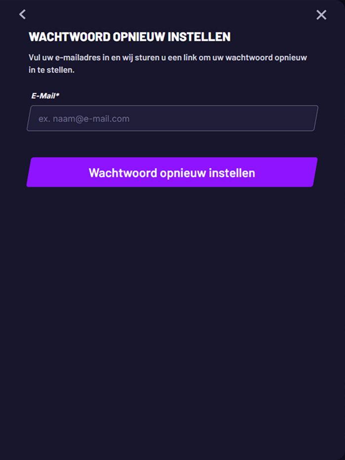 Password reset page with email input field