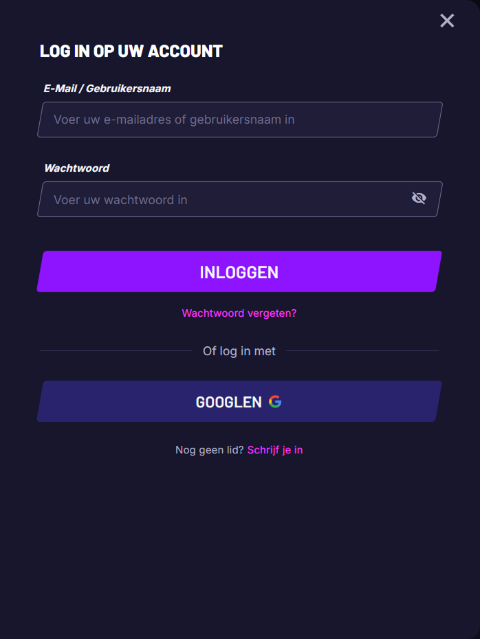 Fast Slots Casino login screen with email and password fields