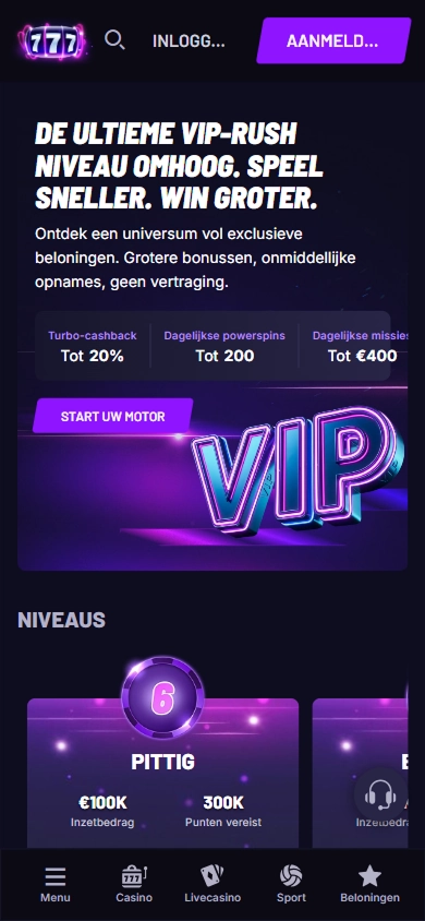 Fast Slots Casino VIP screen with bonuses and levels