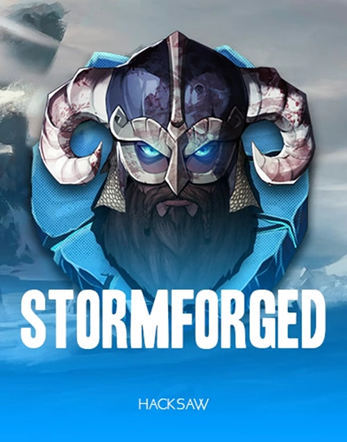 Stormforged slot game logo with a Viking helmet and icy background