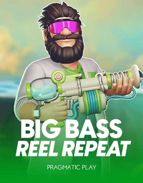 Big Bass Reel Repeat slot game with fisherman holding a fishing rod gun